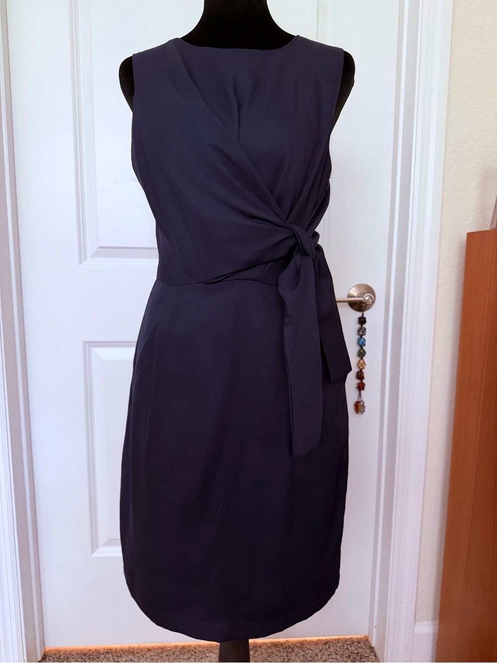 Lulus Navy Blue Faux Wrap Tie Waist Sheath Dress with Pockets Size M